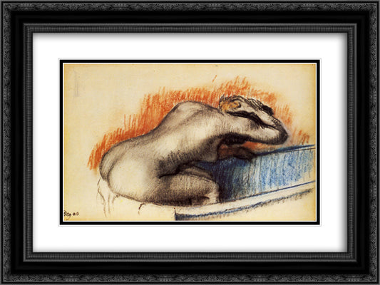 Woman washing in the bath 24x18 Black Ornate Wood Framed Art Print Poster with Double Matting by Degas, Edgar