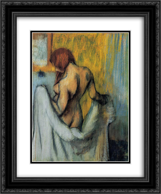Woman with a Towel 20x24 Black Ornate Wood Framed Art Print Poster with Double Matting by Degas, Edgar