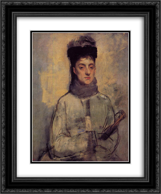 Woman with an Umbrella 20x24 Black Ornate Wood Framed Art Print Poster with Double Matting by Degas, Edgar