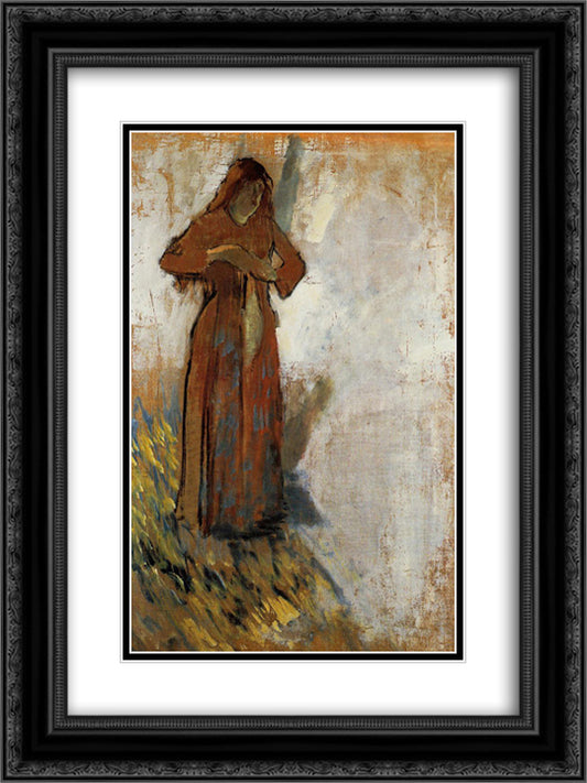 Woman with Loose Red Hair 18x24 Black Ornate Wood Framed Art Print Poster with Double Matting by Degas, Edgar