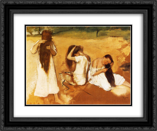 Women Combing Their Hair 24x20 Black Ornate Wood Framed Art Print Poster with Double Matting by Degas, Edgar