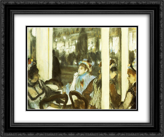 Women on a Cafe Terrace 24x20 Black Ornate Wood Framed Art Print Poster with Double Matting by Degas, Edgar