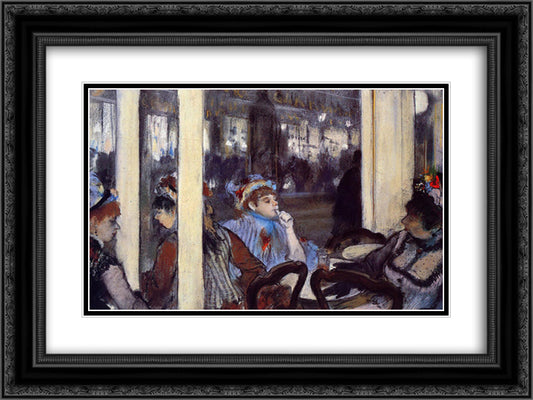 Women on a Cafe Terrace in the Evening 24x18 Black Ornate Wood Framed Art Print Poster with Double Matting by Degas, Edgar