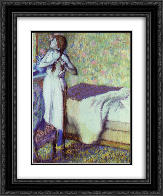 Young Girl Braiding Her Hair 20x24 Black Ornate Wood Framed Art Print Poster with Double Matting by Degas, Edgar