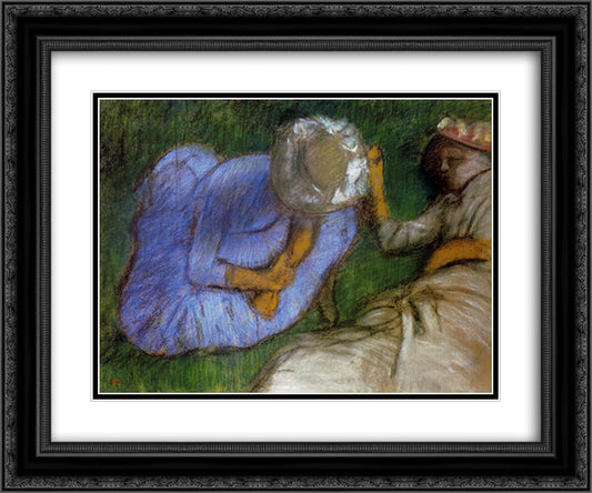 Young Women Resting in a Field 24x20 Black Ornate Wood Framed Art Print Poster with Double Matting by Degas, Edgar