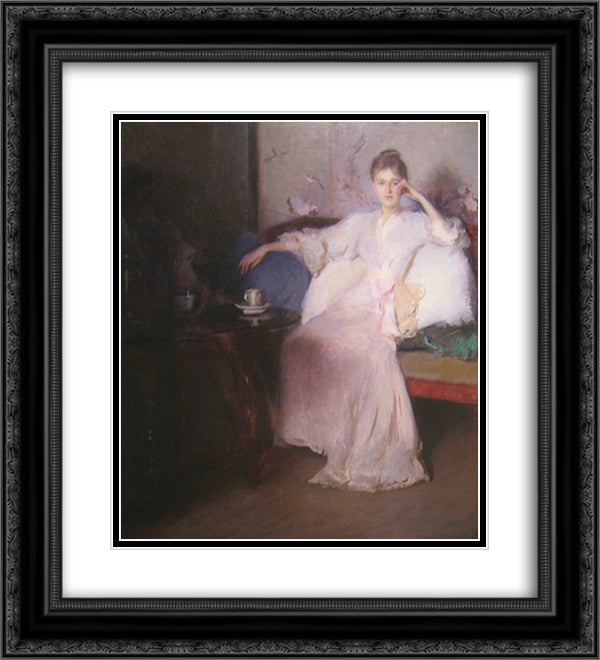 Arrangement in Pink and Gray (Afternoon Tea) 20x22 Black Ornate Wood Framed Art Print Poster with Double Matting by Tarbell, Edmund Charles