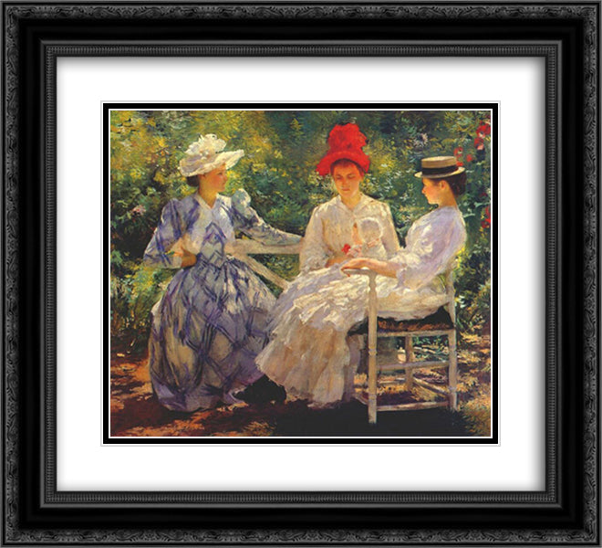 In a Garden 22x20 Black Ornate Wood Framed Art Print Poster with Double Matting by Tarbell, Edmund Charles