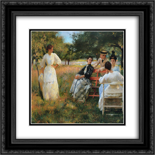 In the Orchard 20x20 Black Ornate Wood Framed Art Print Poster with Double Matting by Tarbell, Edmund Charles