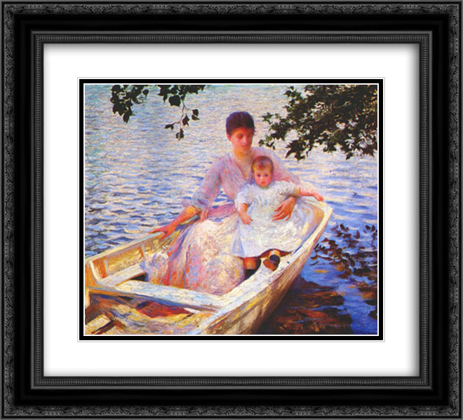 Mother and Child in a Boat 22x20 Black Ornate Wood Framed Art Print Poster with Double Matting by Tarbell, Edmund Charles