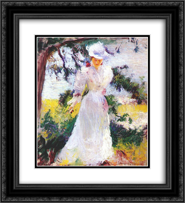 My Wife Emeline in a Garden 20x22 Black Ornate Wood Framed Art Print Poster with Double Matting by Tarbell, Edmund Charles