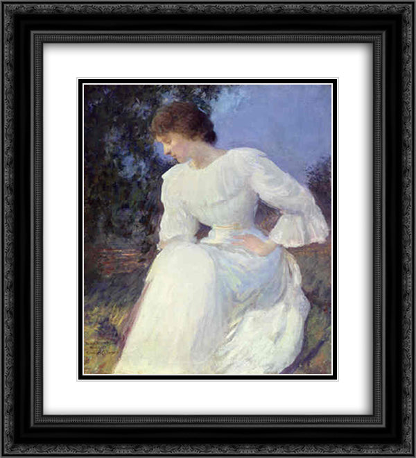 Portrait of a Woman in white 20x22 Black Ornate Wood Framed Art Print Poster with Double Matting by Tarbell, Edmund Charles