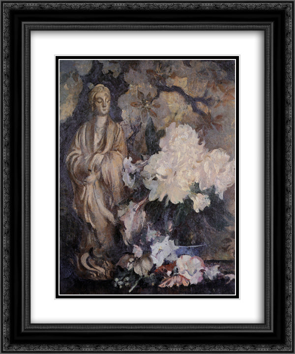 Still Life with Oriental Statue 20x24 Black Ornate Wood Framed Art Print Poster with Double Matting by Tarbell, Edmund Charles