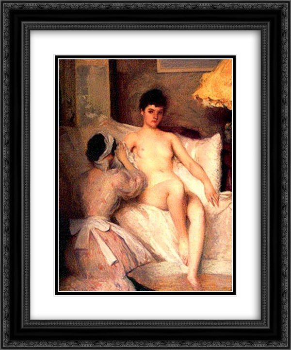 The Bath 20x24 Black Ornate Wood Framed Art Print Poster with Double Matting by Tarbell, Edmund Charles