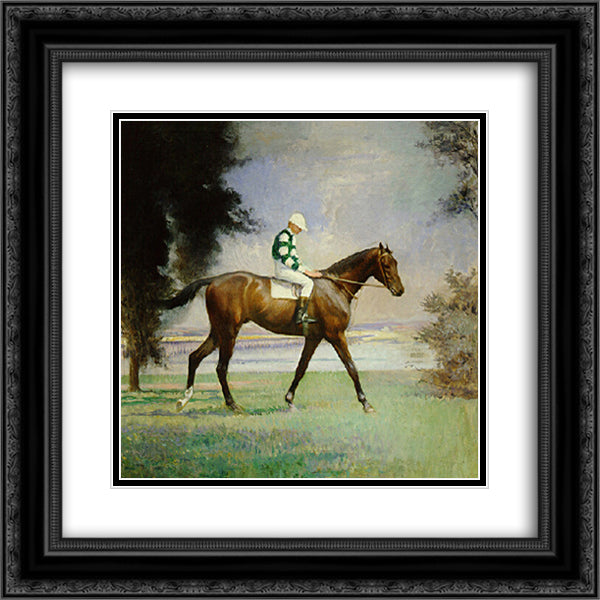 Thoroughbred with Jockey up 20x20 Black Ornate Wood Framed Art Print Poster with Double Matting by Tarbell, Edmund Charles