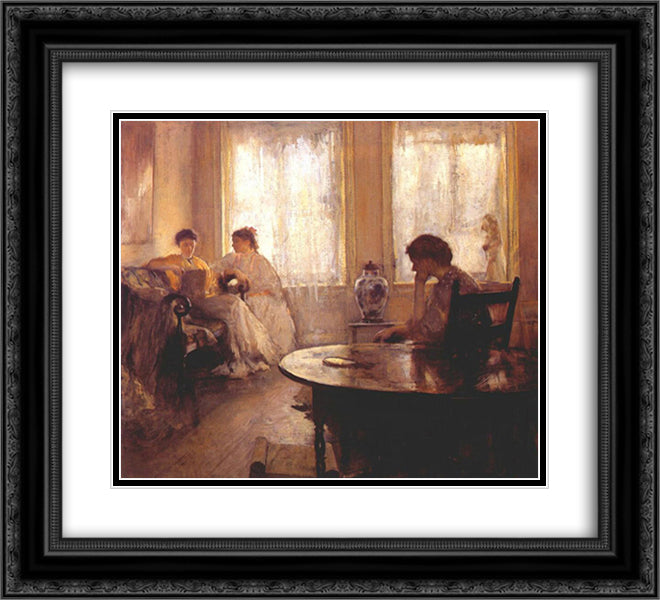 Three Firls Reading 22x20 Black Ornate Wood Framed Art Print Poster with Double Matting by Tarbell, Edmund Charles