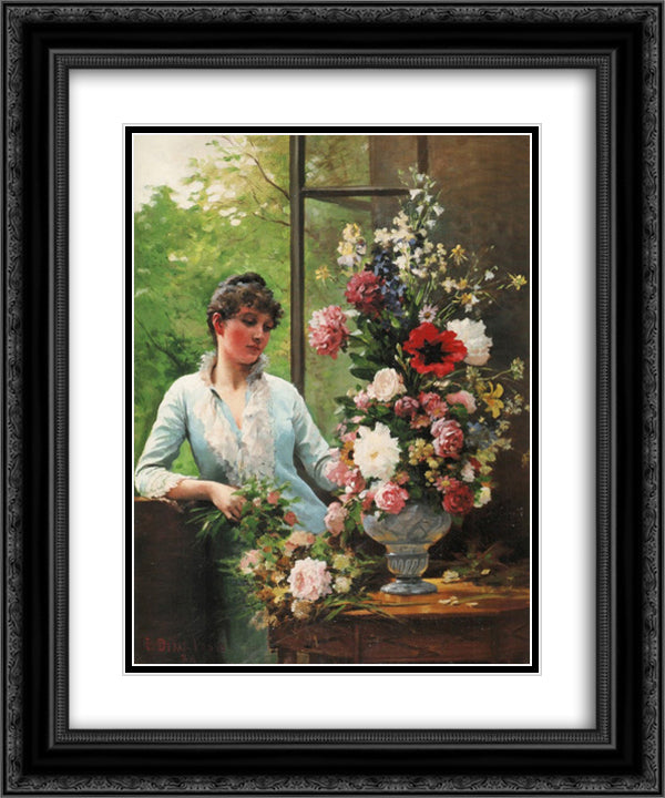 Preparing the flower arrangement 20x24 Black Ornate Wood Framed Art Print Poster with Double Matting by Debat-Ponsan, Jacques