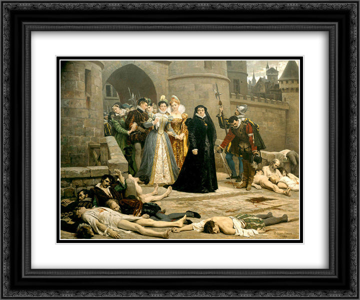 Un matin devant la porte du Louvre 24x20 Black Ornate Wood Framed Art Print Poster with Double Matting by Debat-Ponsan, Jacques