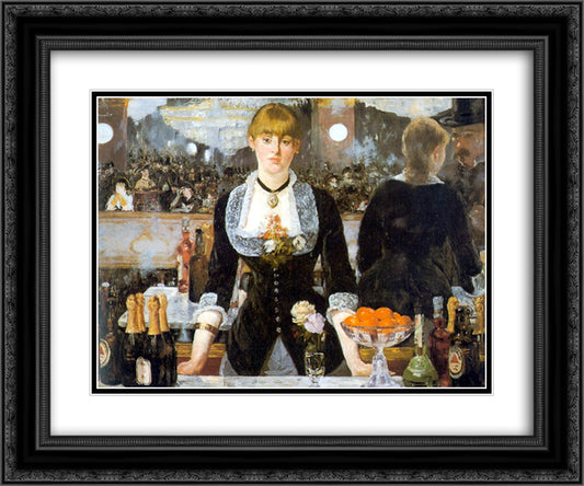 A Bar at the Folies-Bergere 24x20 Black Ornate Wood Framed Art Print Poster with Double Matting by Manet, Edouard