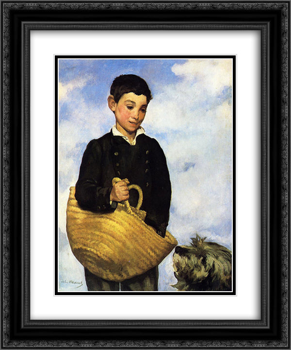 A boy with a dog 20x24 Black Ornate Wood Framed Art Print Poster with Double Matting by Manet, Edouard