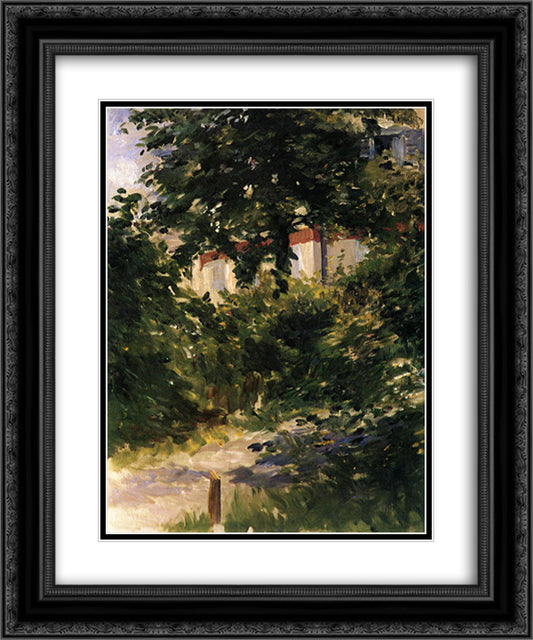 A Corner of the Garden in Rueil 20x24 Black Ornate Wood Framed Art Print Poster with Double Matting by Manet, Edouard