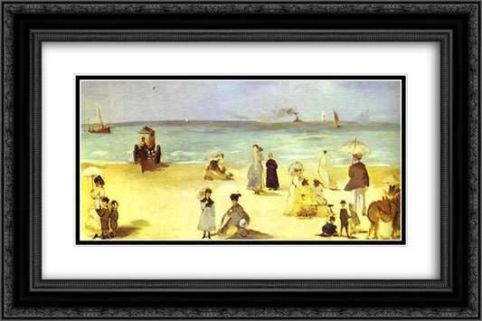 Beach at Boulogne 24x16 Black Ornate Wood Framed Art Print Poster with Double Matting by Manet, Edouard