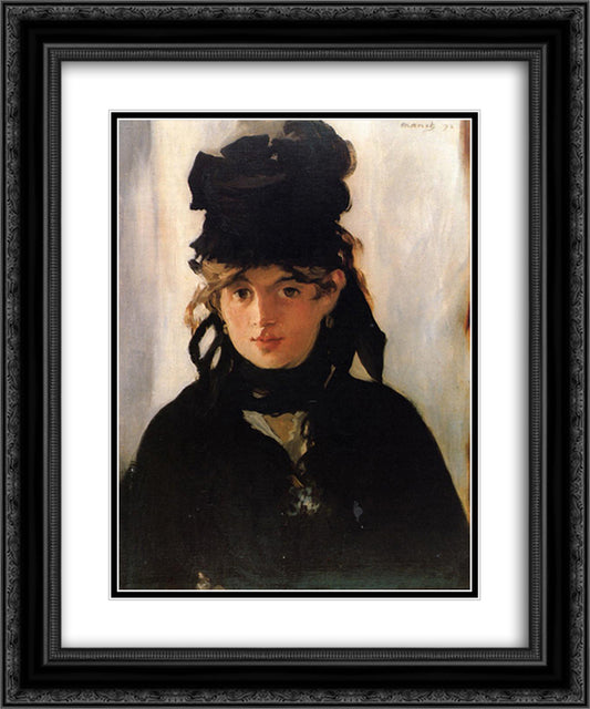 Berthe Morisot with a bouquet of violets 20x24 Black Ornate Wood Framed Art Print Poster with Double Matting by Manet, Edouard