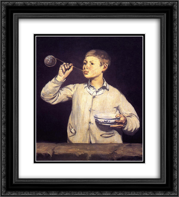 Boy Blowing Bubbles 20x22 Black Ornate Wood Framed Art Print Poster with Double Matting by Manet, Edouard