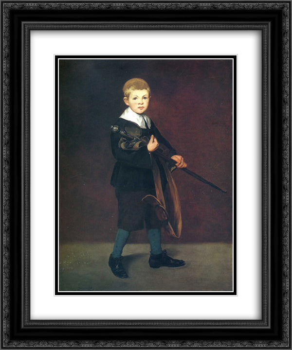 Boy with a sword 20x24 Black Ornate Wood Framed Art Print Poster with Double Matting by Manet, Edouard