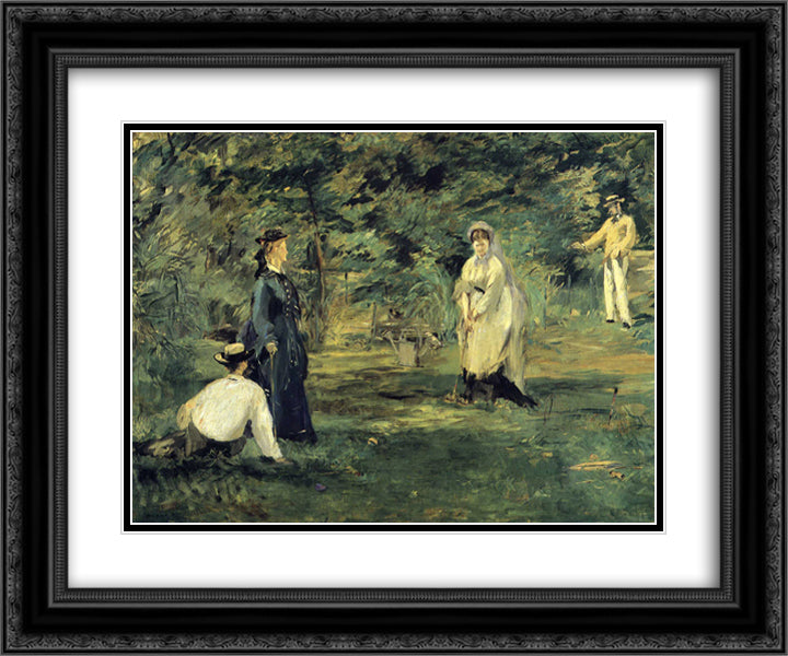 Croquet 24x20 Black Ornate Wood Framed Art Print Poster with Double Matting by Manet, Edouard