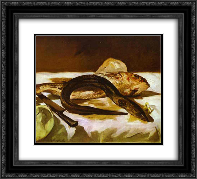 Eel and Red Mullet 22x20 Black Ornate Wood Framed Art Print Poster with Double Matting by Manet, Edouard