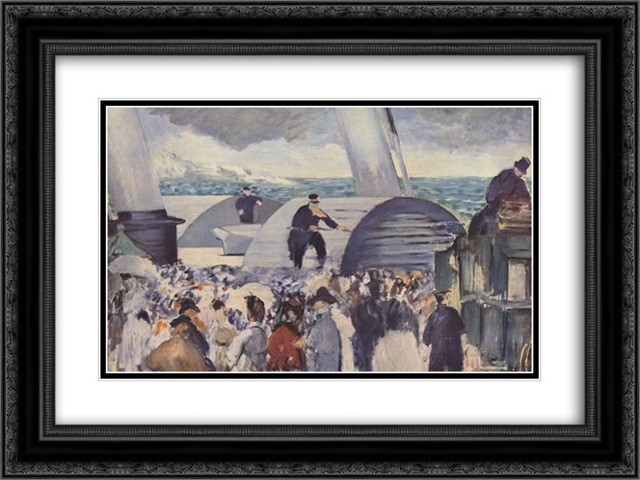 Embarkation after Folkestone 24x18 Black Ornate Wood Framed Art Print Poster with Double Matting by Manet, Edouard