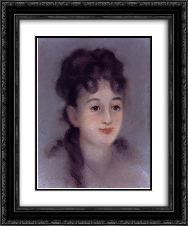 Eva Gonzales 20x24 Black Ornate Wood Framed Art Print Poster with Double Matting by Manet, Edouard