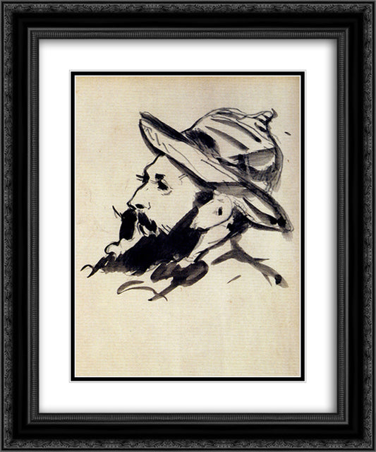 Head of a Man (Claude Monet) 20x24 Black Ornate Wood Framed Art Print Poster with Double Matting by Manet, Edouard