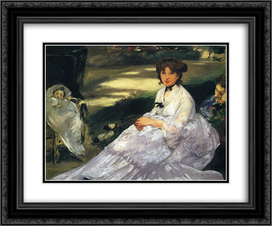 In the garden 24x20 Black Ornate Wood Framed Art Print Poster with Double Matting by Manet, Edouard