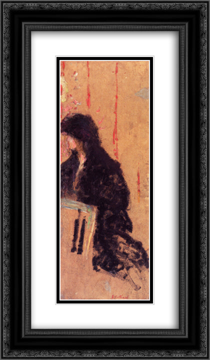 A Somber Dress 14x24 Black Ornate Wood Framed Art Print Poster with Double Matting by Vuillard, Edouard