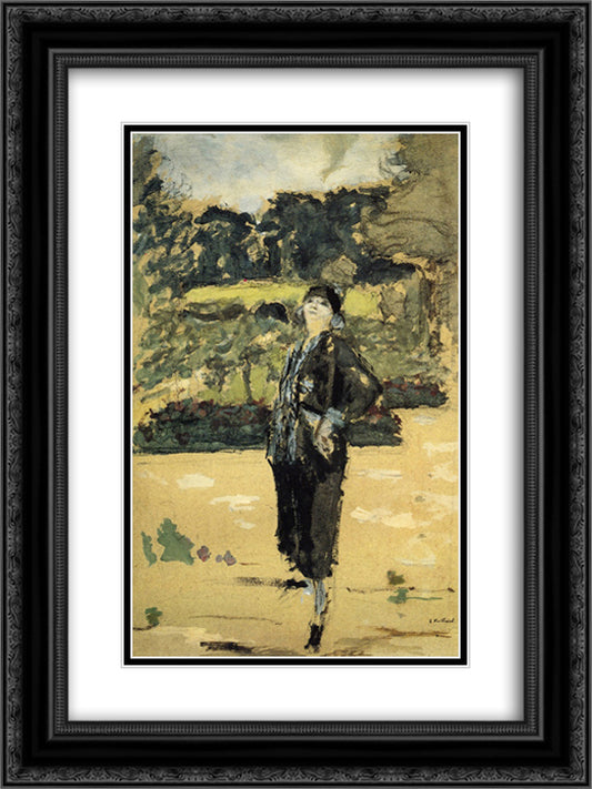 Black Dress 18x24 Black Ornate Wood Framed Art Print Poster with Double Matting by Vuillard, Edouard