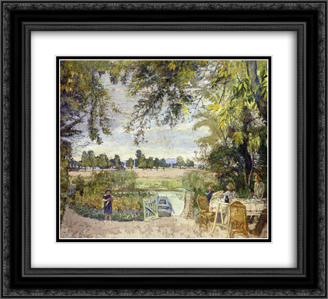 Figures Eating in a Garden by the Water 22x20 Black Ornate Wood Framed Art Print Poster with Double Matting by Vuillard, Edouard