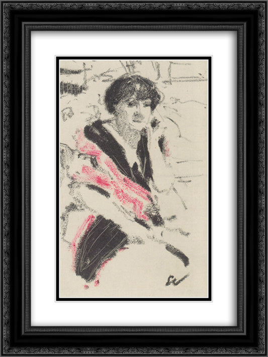 Half-figure of a seated woman 18x24 Black Ornate Wood Framed Art Print Poster with Double Matting by Vuillard, Edouard