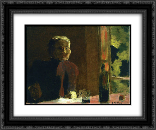 Madame Vuillard at Table 24x20 Black Ornate Wood Framed Art Print Poster with Double Matting by Vuillard, Edouard