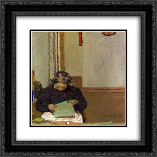 Madame Vuillard Cousant 20x20 Black Ornate Wood Framed Art Print Poster with Double Matting by Vuillard, Edouard