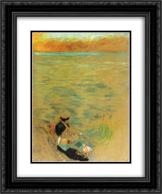 Sea at Sunset, Women on the Shore 20x24 Black Ornate Wood Framed Art Print Poster with Double Matting by Vuillard, Edouard