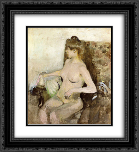 Seated Nude 20x22 Black Ornate Wood Framed Art Print Poster with Double Matting by Vuillard, Edouard