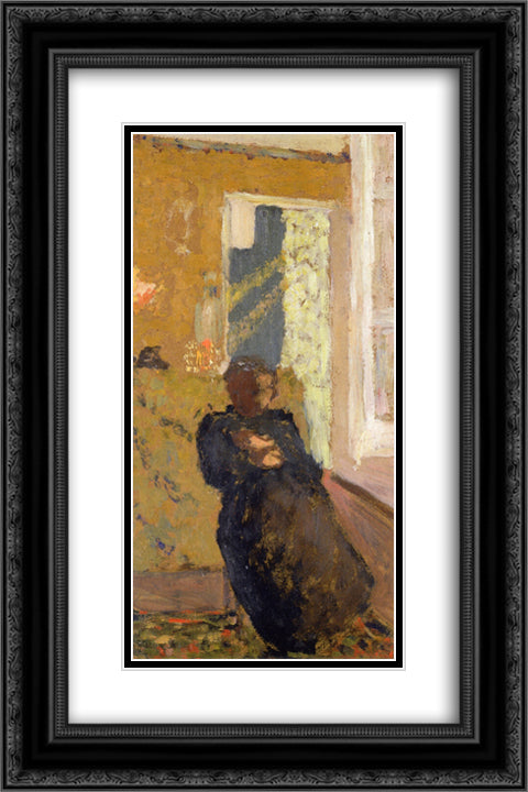 Seated Woman Dressed in Black 16x24 Black Ornate Wood Framed Art Print Poster with Double Matting by Vuillard, Edouard