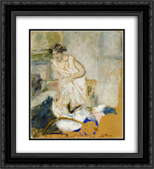 Study of a Woman in a Petticoat 20x22 Black Ornate Wood Framed Art Print Poster with Double Matting by Vuillard, Edouard