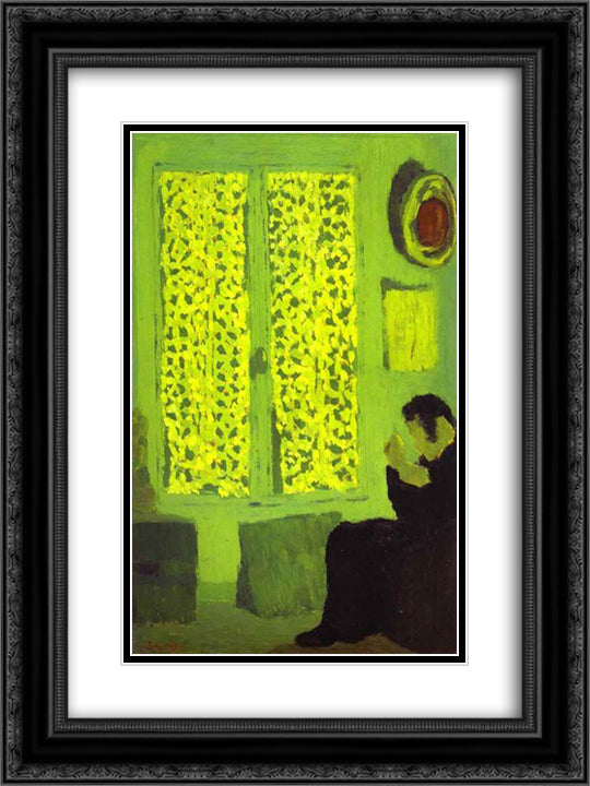 The Green Interior or Figure in front of a Window with Drawn 18x24 Black Ornate Wood Framed Art Print Poster with Double Matting by Vuillard, Edouard