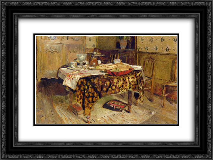 The Table Setting 24x18 Black Ornate Wood Framed Art Print Poster with Double Matting by Vuillard, Edouard