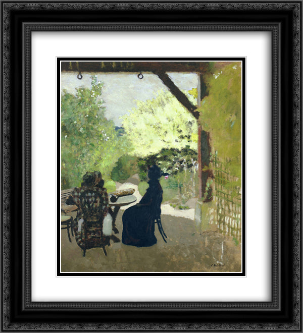 Under the Portico 20x22 Black Ornate Wood Framed Art Print Poster with Double Matting by Vuillard, Edouard