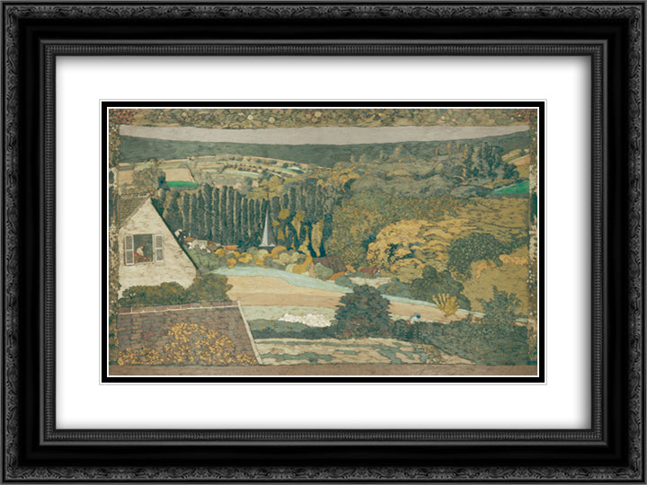 Window overlooking the Woods 24x18 Black Ornate Wood Framed Art Print Poster with Double Matting by Vuillard, Edouard