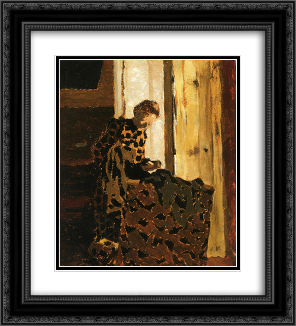 Woman Brushing a Garment 20x22 Black Ornate Wood Framed Art Print Poster with Double Matting by Vuillard, Edouard