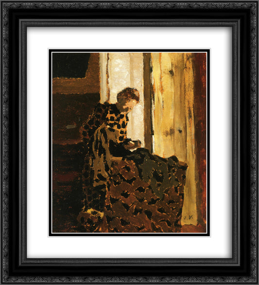 Woman Brushing a Garment 20x22 Black Ornate Wood Framed Art Print Poster with Double Matting by Vuillard, Edouard